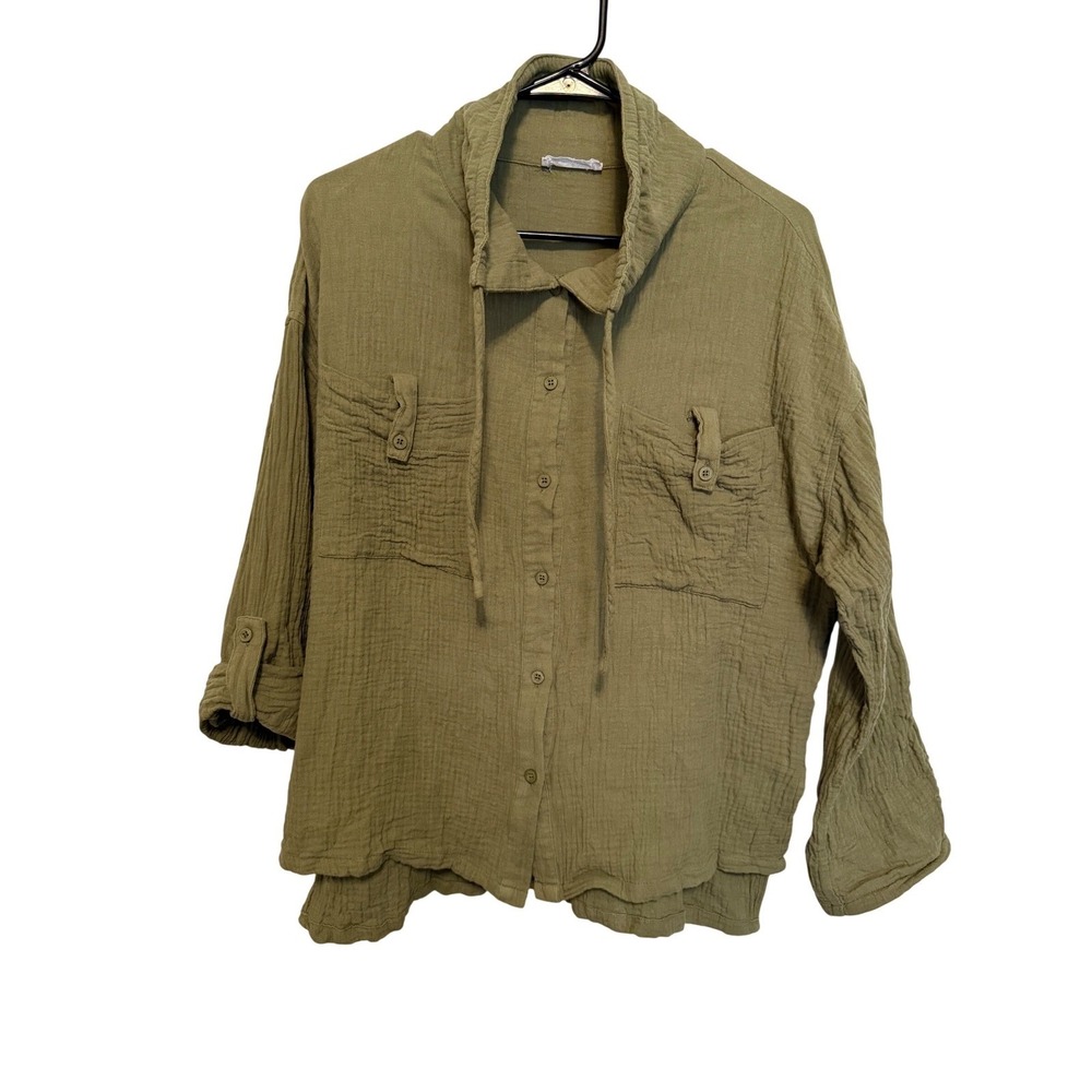 Sewn‎ + Seen Olive Green Gauze Button Down Shirt Long Sleeve Casual Size M